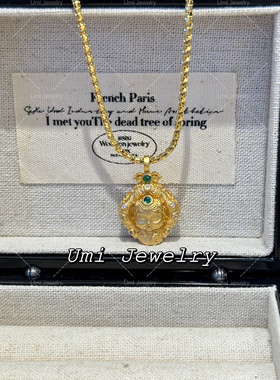UMI家·轻珠宝/S925银镀金·古法绿度母乌盒吊坠项链国潮醉美