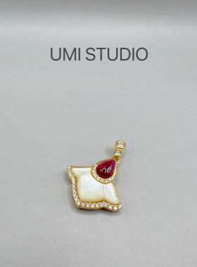 UMI家·轻珠宝/S925银镀金·天然母贝枫叶红宝石吊坠耳钉高级轻奢