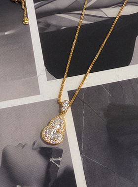 UMI家·轻珠宝/S925银镀k金·闪钻水滴葫芦吊坠项链高级感轻奢