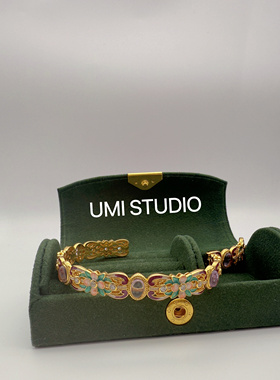 UMI家·轻珠宝/S925银镀k金古韵渐变珐琅彩紫水晶手镯国潮新中式