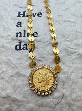 UMI家·轻珠宝/S925银镀真金·自由女神哑金金币项链手链耳钉轻奢