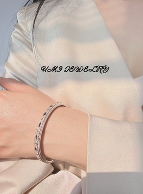 UMI【蓝调时刻】S925银镀k金意大利拉丝蓝钻中古复古精致轻奢手镯