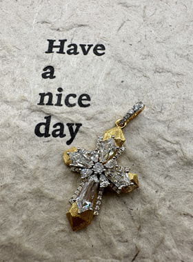 UMI家·轻珠宝/S925银镀真金·复古意大利拉丝十字架吊坠vintage