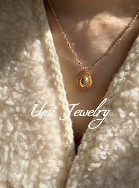 UMI家·轻珠宝/S925银镀k金·鸟巢蜂窝爆闪鸽子蛋龙鳞纹吊坠高级