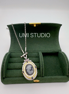 UMI家·轻珠宝/S925银镀k金·卡梅奥白母贝玛瑙双面可配戴OT项链