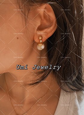 UMI家·轻珠宝/S925银镀金·法式轻奢天然母贝拉丝耳环吊坠套装