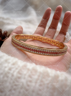 UMI家·轻珠宝/S925银镀k金·新年礼物蔷薇之恋红宝渐变满钻手镯