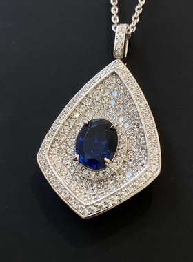 UMI家·小众设计轻珠宝银镀24k金双面佩戴皇家蓝满钻吊坠项链