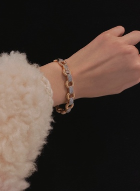 UMI家·轻珠宝/S925银镀真金· 复古金罗马手链镶钻麻花手环高级