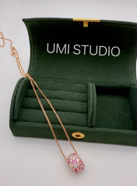 UMI家·轻珠宝/S925银镀k金·玫瑰金渐变粉钻路路通项链可调节
