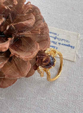 UMI家·轻珠宝/S925银镀k金天然紫水晶麻花灵蛇缠绕女戒蛇年礼物