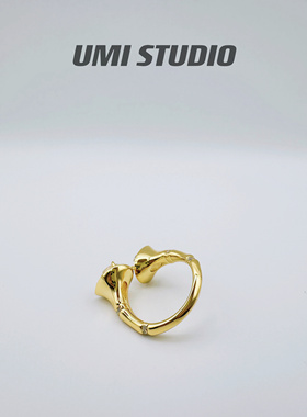 UMI家·轻珠宝/S925银镀金·【私奔巴黎】双头水滴竹节女戒法式