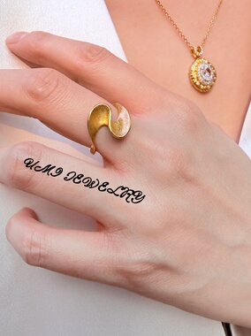 UMI【惊涛】S925银镀k金拉丝海浪纹小众设计轻奢通勤高级感银戒指