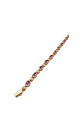 UMI家·轻珠宝/S925银镀金·红刚玉蛋面拉丝手链玫瑰金色链长16cm