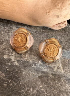 UMI家·轻珠宝/S925银镀真金·拜占庭哑金国王父子币吊坠耳钉·v