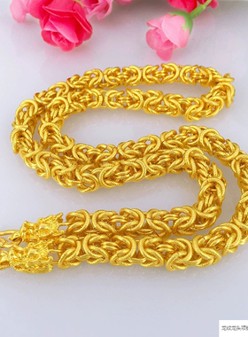 越南沙金男款麻花竹节黄金色项链