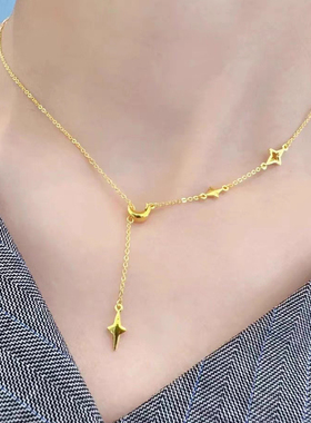 沙金四叶草吊坠蝴蝶项链