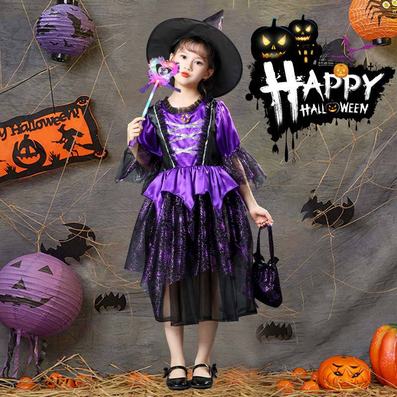 万圣节儿童服装女童巫婆裙化装舞会狂欢派对白雪公主裙礼服演出服 - 图1