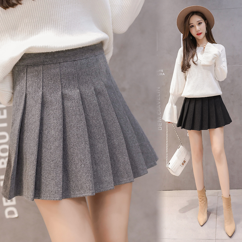 爱雅蜜旗舰店毛呢百褶裙女高腰A字短裙子学院风秋冬新款韩版格子半身裙子1