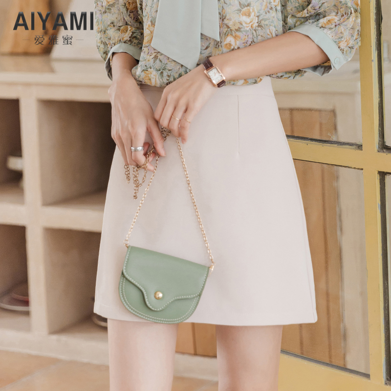 爱雅蜜旗舰店半身裙女春秋新款a字ins超火高腰黑色西装正装中长款职业裙1