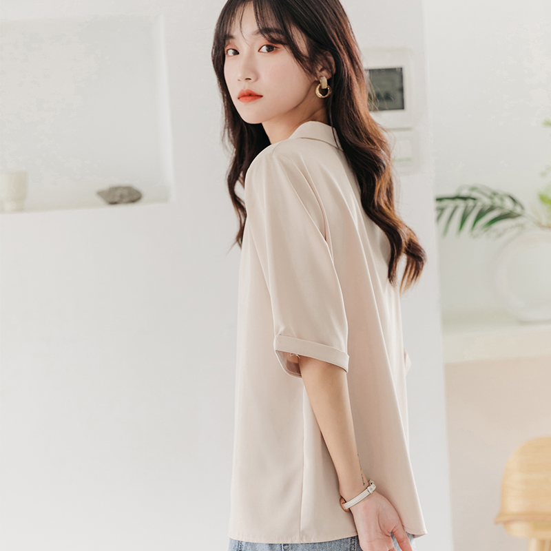 爱雅蜜旗舰店春夏新款白衬衣职业雪纺白色衬衫女士设计感小众中袖气质上衣2