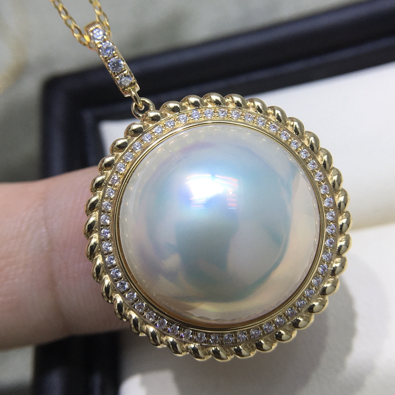 高贵气质经典简约时尚高级感G18K金麻花款吊坠 17mm海水马贝珍珠 - 图3