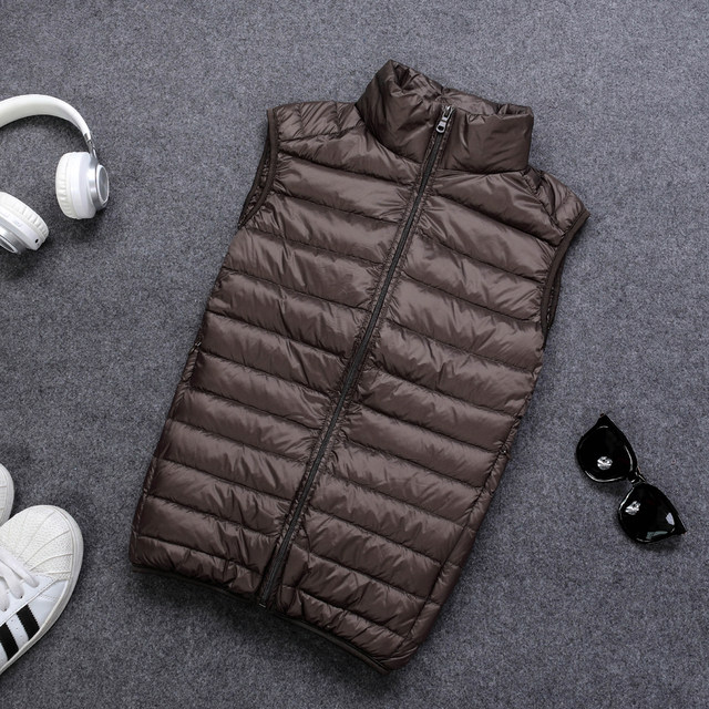 Autumn and Winter Men's Fashion Casual Light and Thin Down Vest Standing Neck Short Warm Tank Top Kam Shoulder Couple Style