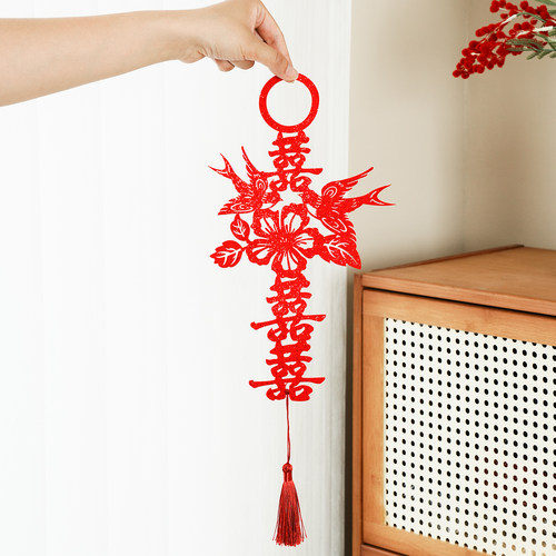 婚房布置结婚喜字门把手挂件婚庆用品客厅卧室门挂饰新房装饰套装 - 图3