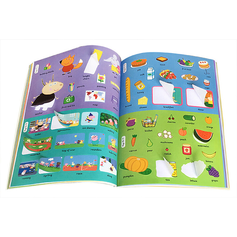 小猪佩奇粉红猪小妹1000个单词趣味贴纸书 英文原版 Peppa Pig 1000 First Words Sticker Book 搭DK常用英语1000词 - 图3