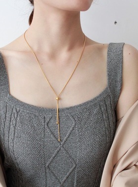 抽拉毛衣链长款高级感蛇骨链金简约钛钢不掉色项链女轻奢小众2026