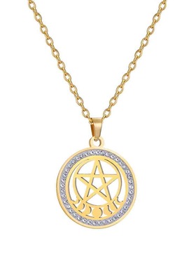 六芒星水钻项链吊坠饰品双层叠链嘻哈设计钛钢情侣男女不掉色宇宙