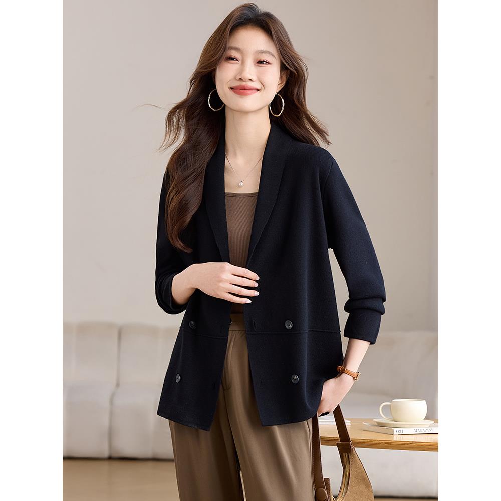 西服外套女款春秋季2025新款今年流行爆款气质职场羊毛针织开衫女 - 图0