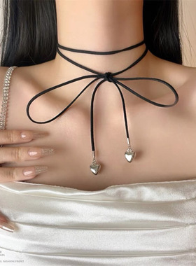 2026新款钛钢不掉色爱心蝴蝶结皮绳项链女甜酷辣妹脖子颈带choker