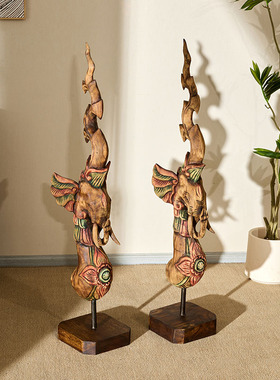 泰国木雕工艺品象鼻神摆件