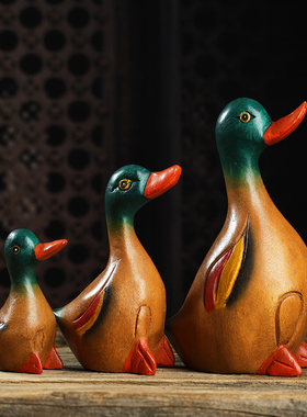 泰国实木鸭子木雕工艺品家居桌面摆设酒柜博古架室内装饰品小摆件