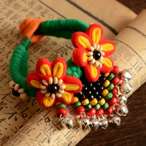 Yunnan national handmade flower Lijiang Handmade Wrist Flowers handmade rope choreography Pompey hand ring Handmade cloth art bracelet dance accessories