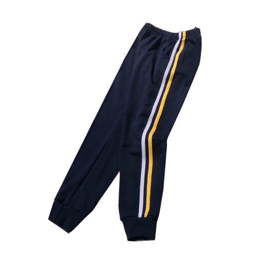 中小学生纯棉藏蓝色一二红白黄条运动休闲宽松夏秋冬加绒加厚校裤