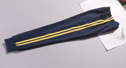 校服裤纯棉卫衣深蓝色运动校服裤儿童小学生宽松时尚园裤春秋冬款 - 图0