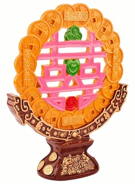 李居明2026马年吉祥物喜从天降双喜临门喜事连连摆件客厅吉祥摆设