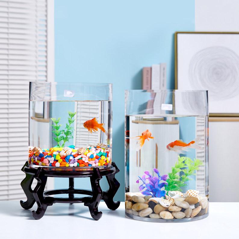 圆形透明玻璃金鱼缸大号落地圆柱直筒透明玻璃鱼缸客厅桌面办公室,淘宝优惠券,粉丝福利购,淘宝优惠卷