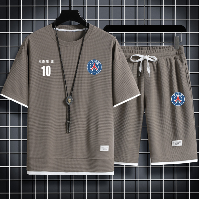 夏季梅西俱乐部欧冠巴黎足球运动套装薄款透气短袖休闲跑步训练服