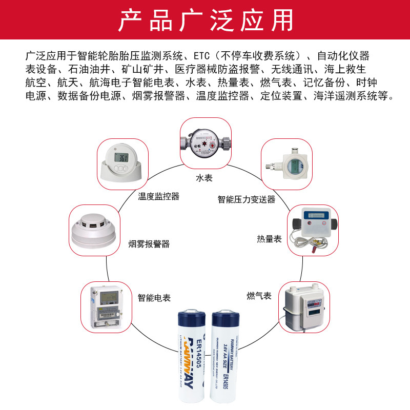 RAMWAY睿奕ER14505锂电池3.6V水表数控PLC伺服编程器绝对值5号AA - 图2