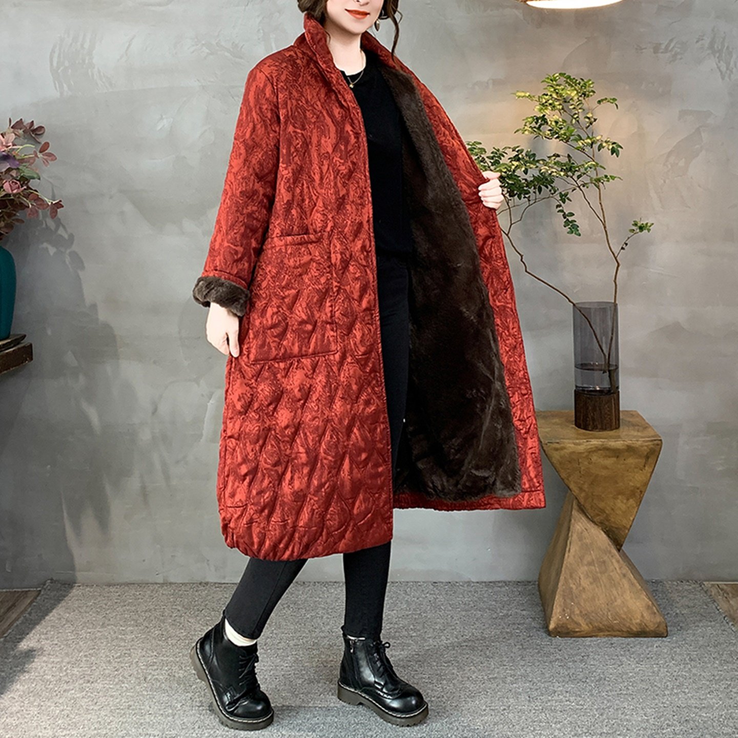 复古立领长款棉衣外套女冬季新气质高档宽松加绒加厚保暖棉服大衣,淘宝优惠券,粉丝福利购,淘宝优惠卷