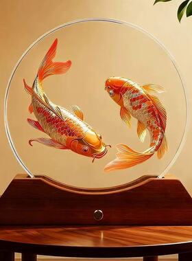 内雕圆形水晶摆件开业乔迁家居客厅装饰品招财工艺送礼品桌面摆台