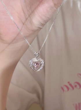 S925纯银跳动的心粉钻项链