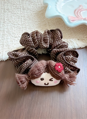 咖色系可爱卡通小猫蝴蝶结大肠发圈学院风甜美扎马尾头绳发饰