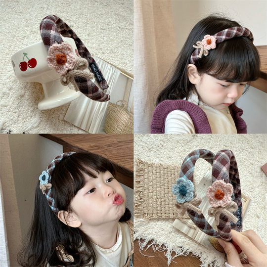 新款儿童蝴蝶结花朵格纹宽边发箍甜美少女心压发头箍亲子发卡头扣