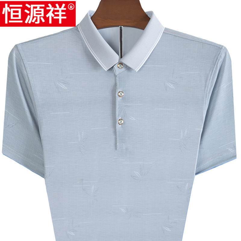 恒源祥欧家专柜店爸爸夏装短袖t恤40岁50中老年男士桑蚕丝100%POLO衫中年男装上衣2