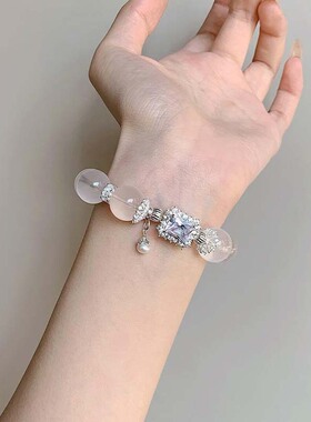 天然白水晶手串白贝蝴蝶设计款手串生日礼物送女友转运高级小众