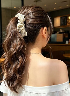 韩国东大门新款褶皱印花布料金标发夹时尚气质香蕉夹高马尾发饰女